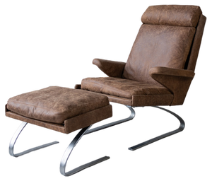 Set of Vintage Swing Armchair and Stool in Leather by Reinhold Adolf for COR, 1970s