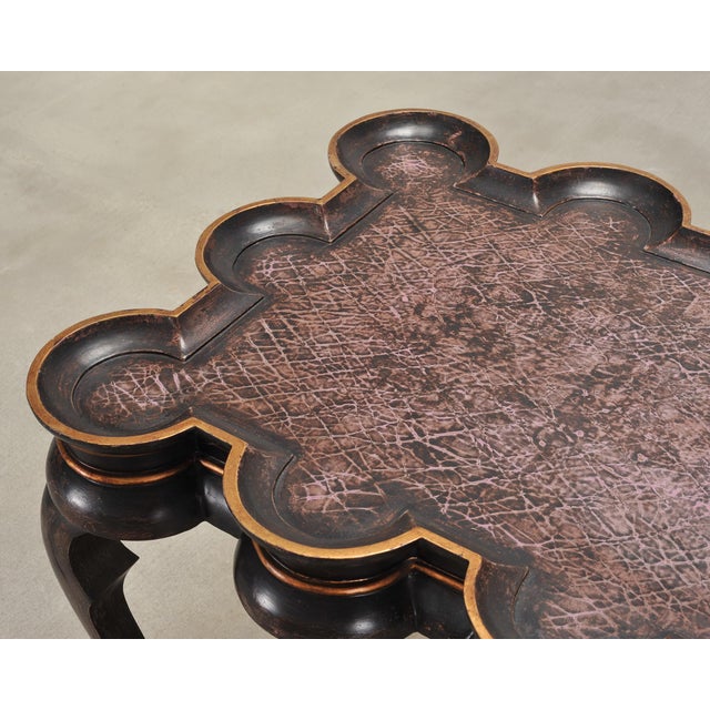 Wood Rose Tarlow Style Chinoiserie Scalloped Lacquer Coffee Table For Sale - Image 7 of 18