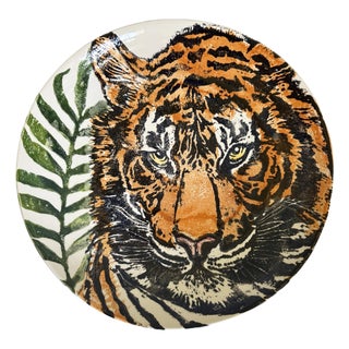Vietri "Into the Jungle" Tiger Hand-Painted Italian Shallow Serving Display Bowl For Sale