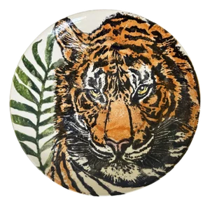 Vietri "Into the Jungle" Tiger Hand-Painted Italian Shallow Serving Display Bowl