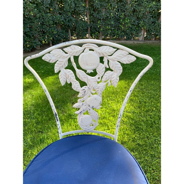 Vintage Woodard Attributed Wrought Iron Patio Dining Table & Chairs Pomegranate 7 Pc Set For Sale In Palm Springs - Image 6 of 15
