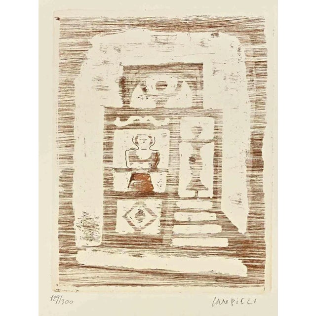The women's house is an original print realized by Massimo Campigli in the 1970s. Etching on paper. This artwork it is...