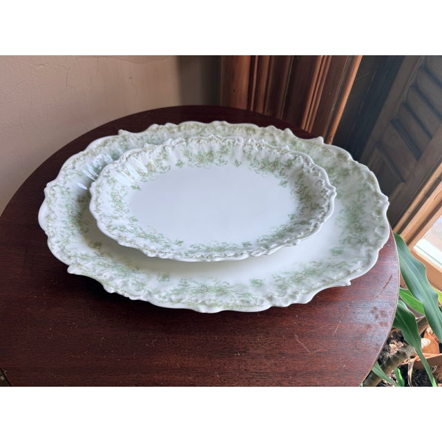 Late 19th Century, Elite Works Limoges France Porcelain Serving Platters Green Floral Garland Scalloped Edge - a Pair For Sale - Image 10 of 12