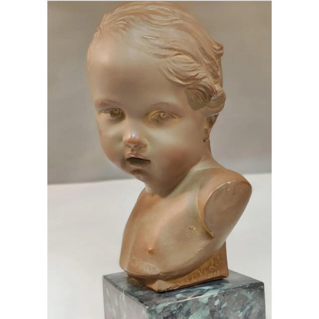 French Vintage French Terracotta Bust of a Child on Marble Plinth For Sale - Image 3 of 12