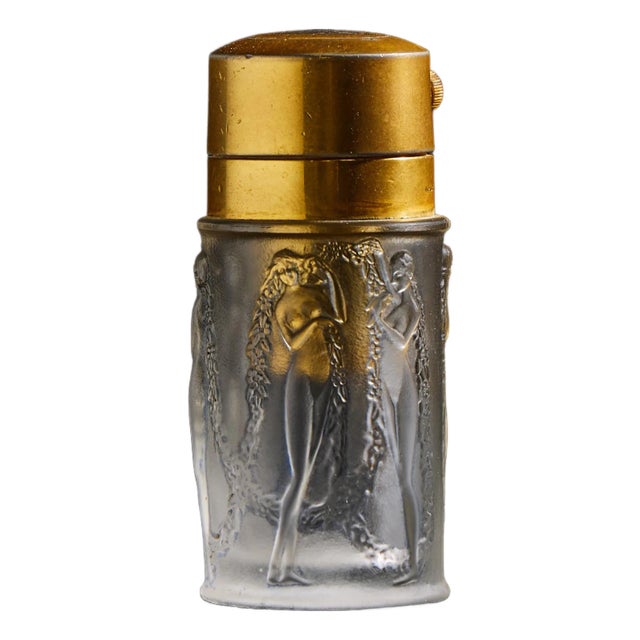 René Lalique Figurines Et Guirlandes Glass and Bronze Atomizer Perfume Bottle For Sale