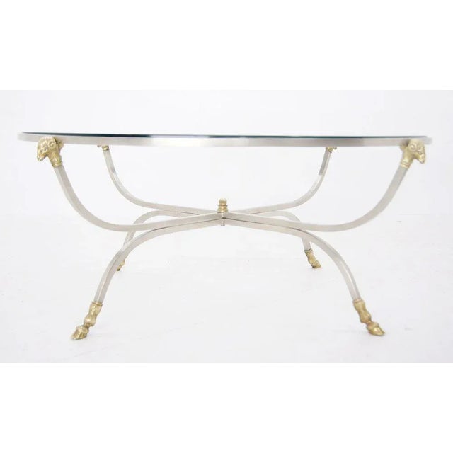 Jensen Style Steel and Brass Hoof and Ram's Head Coffee Table For Sale - Image 6 of 11