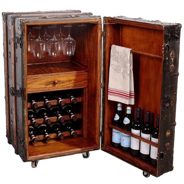Vintage Steamer Trunk Wine Bar Cabinet | Chairish