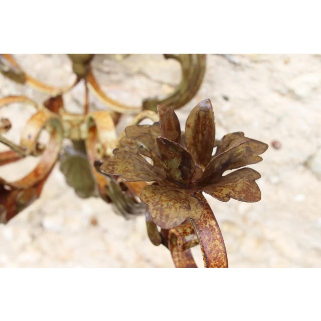 Antique French Chateau Fleur De Lis Wrought Iron Threerm Wall Sconces - a Pair For Sale - Image 11 of 13