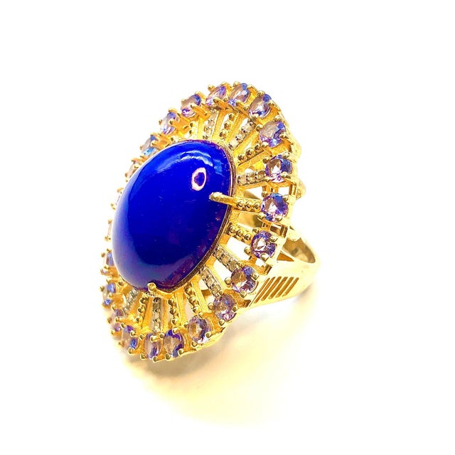 Bochic "Orient" Blue Opal, Tanzanite & Diamond Ring Set In 18K Gold & Silver For Sale - Image 18 of 18