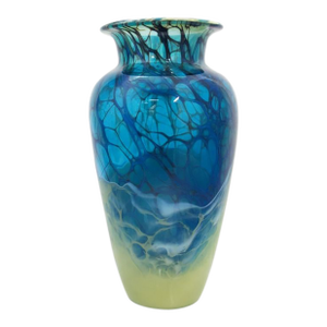 Tim Chilina Hand Blown Molten Blue Green Swirl Studio Art Glass Vase 15"