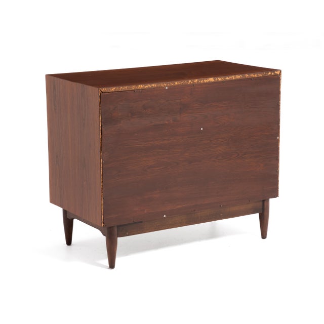 Ramseur Furniture Company Ramseur Furniture Mid Century Walnut Brass Diamond Front Record Cabinet Credenza Unmarked For Sale - Image 4 of 13
