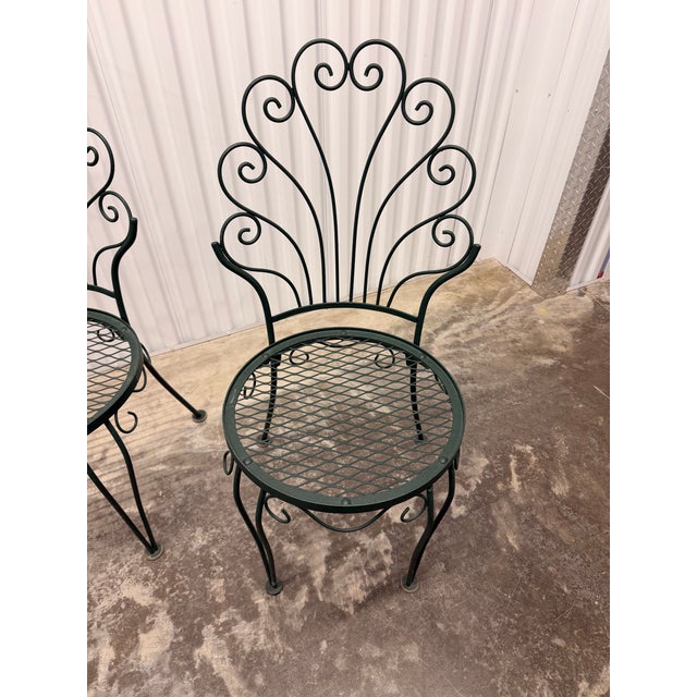 1950s Italian Wrought Iron Dining Chairs Hunter Green,Featuring a Distinct Scallop “Peacock” Shaped Scrollwork Backrest - Set of 4 For Sale - Image 11 of 12