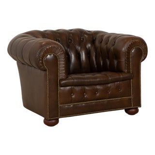 Chesterfield Chair in Brown Leather For Sale