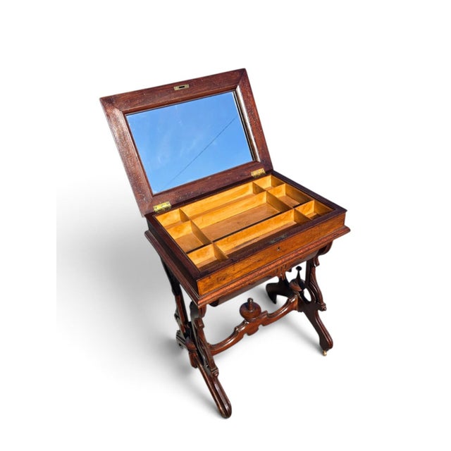 19th Century, American Victorian Walnut, Sewing Table Refurbished. For Sale - Image 9 of 15