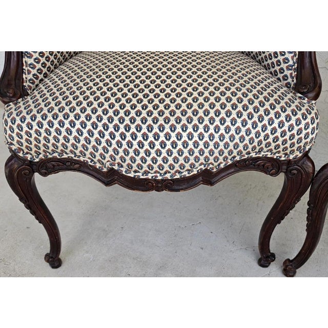 Pair of Antique French Provincial Louis XV Walnut Bergere Armchairs For Sale - Image 14 of 18