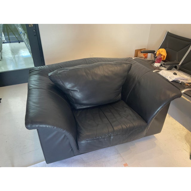 Late 20th Century Vintage Natuzzi Black Leather Sofa Chair Chairish