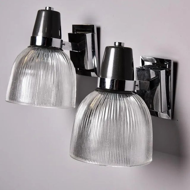 Metal Vintage English Silver and Black Sconces With Glass Shades - Pair For Sale - Image 7 of 11