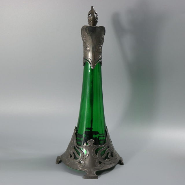 Glass 1910s Art Nouveau WMF Claret Jug With Green Glass Liner For Sale - Image 7 of 14