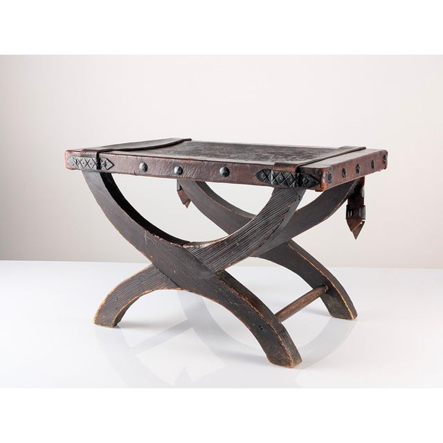 Colonial Curul Stool in Leather and Wrought Iron, Mexico, 1940s For Sale - Image 16 of 18