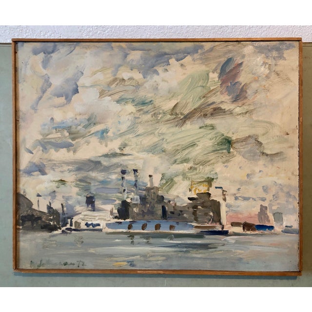 Raoul Middleman, 1972 Gestural Oil Painting Boat in Harbor Figural Abstraction Raoul Middleman, 1972 For Sale - Image 4 of 12