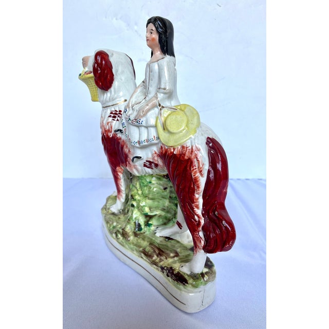 19th Century Antique English Staffordshire Girl Riding Spaniel Dog Figurine For Sale - Image 13 of 18