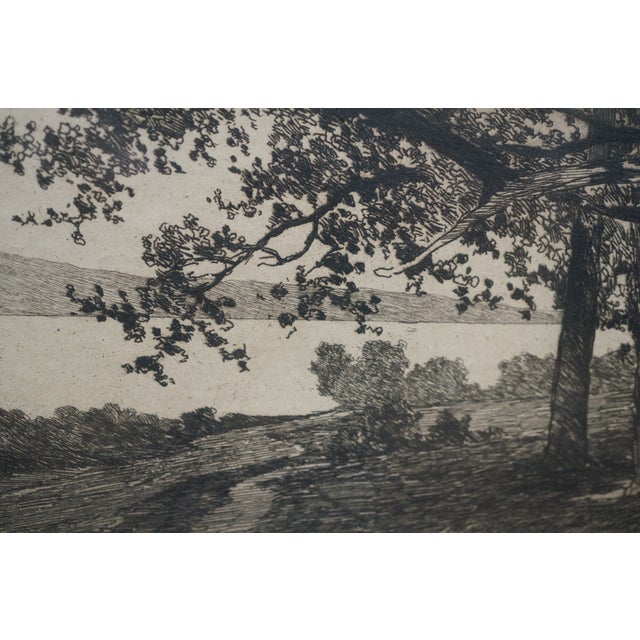Antique Ernest C Rost Country Road Cottage Trees Lake Landscape Etching 30" For Sale - Image 10 of 11