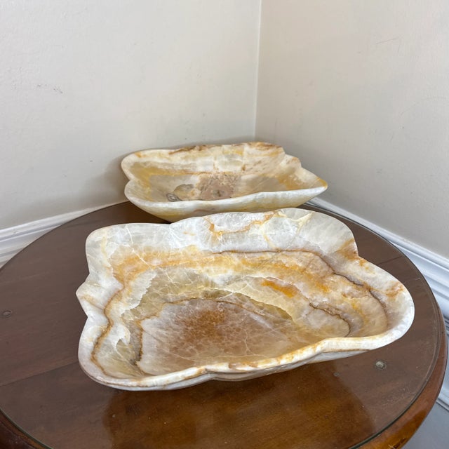 1970s Vintage Oversized Hand Craved Onyx Decorative Bowls- a Pair For Sale - Image 5 of 11