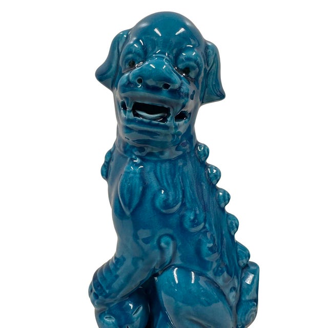 Vintage Chinese Porcelain Turquoise Foo Dog Figurines - A Pair For Sale - Image 4 of 10