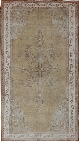 Vintage Turkish Kars Rug With Light Tan Field and Soft Ivory Border 6'9 X 12'0