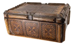 19th or 20th Century European Folk Tramp Art Marquetry Wood Box