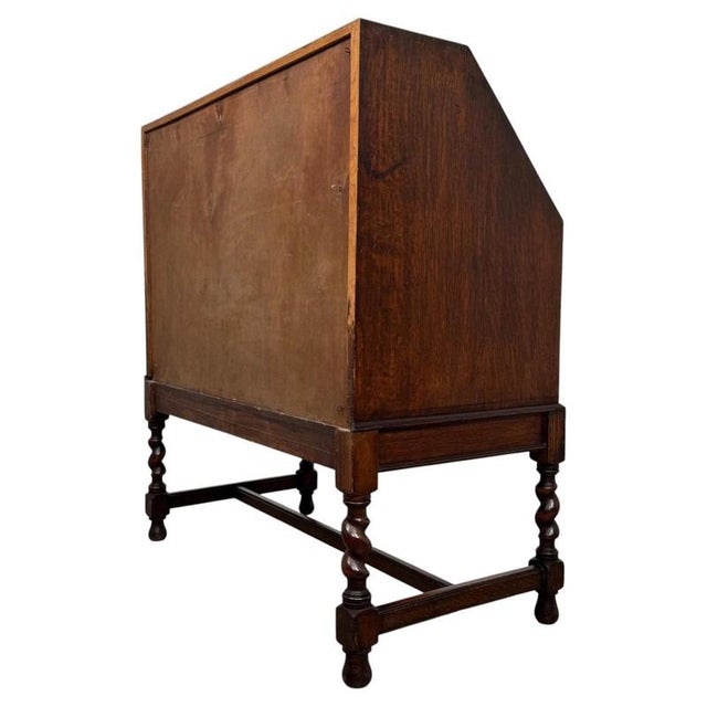 Early 20th Century Antique English Jacobean Oak Bureau For Sale - Image 9 of 14
