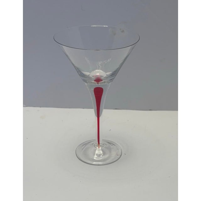 Mid 20th Century Sculptural Red Stem Martini Glasses, Murano Style Art Glass Cocktail Coupes - Set of 4 For Sale In Indianapolis - Image 6 of 9