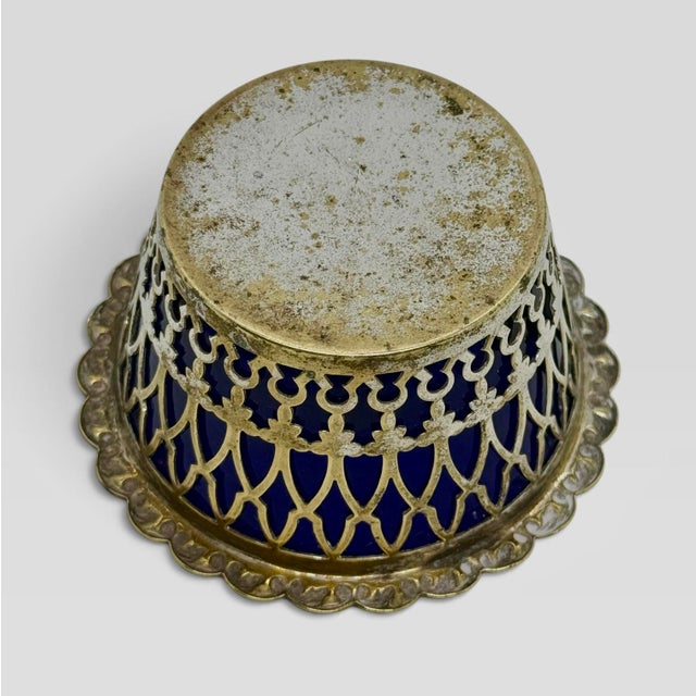 Mid 20th Century Cobalt Blue Silver Plate Filigree Condiment Bowl For Sale In Washington DC - Image 6 of 12