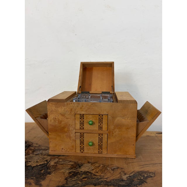 Mid-Century Modern Art Deco Style Burr Walnut Smoker's Cabinet, 1950s For Sale - Image 6 of 9