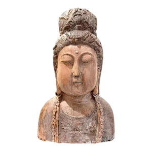 Antique Guan Yin Carved Buddha Bust - Monumental
