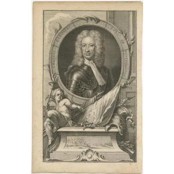 Antique portrait titled 'Charles Mordaunt Earl of Peterborough'. Charles Mordaunt, 3rd Earl of Peterborough and 1st Earl...
