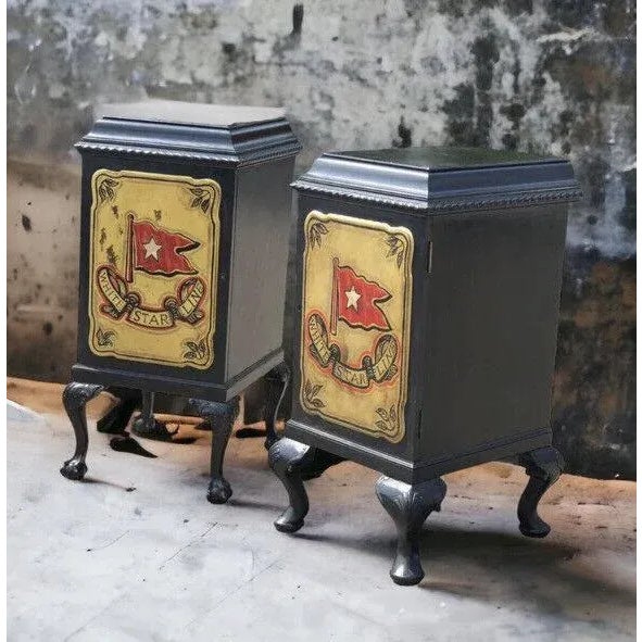 Edwardian Pair Of Wine Celleratte Cabinets with White Star Line Decoration. These are ebonised cabinets made circa...