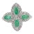 925 Sterling Silver Floral Clover Cocktail Emerald & Diamond Ring, Size 8.5 For Sale