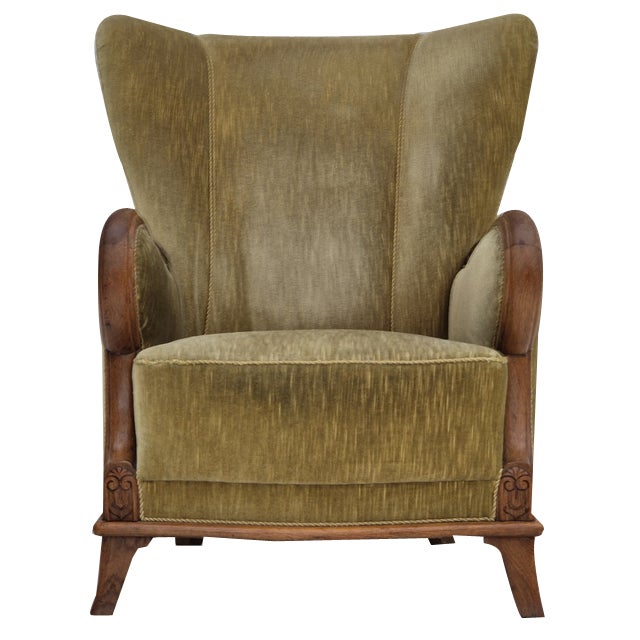 Danish Armchair in Furniture Velour and Oak, 1960s For Sale