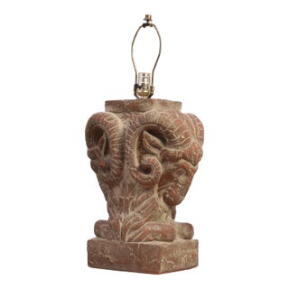 Bon Art 1990s Rams Ibis Ceramic Plaster Table Lamp Hollywood Regency Art Deco Chapman Mario Buatta For Sale