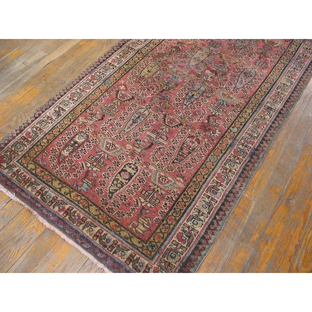 Late 19th Century 1890s Red Paisley Rustic Antique N.w. Persian Rug 3' X 13' Handknotted Wool Carpet For Sale - Image 5 of 5