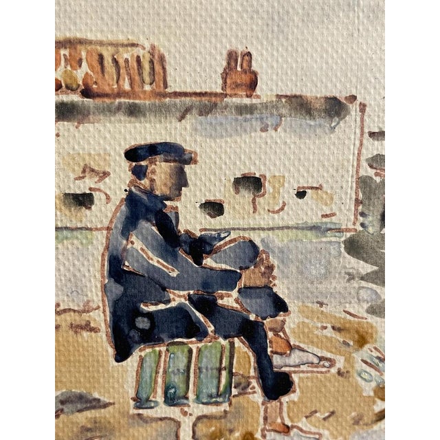 Tamburi, Old Man by the Sea, 20th Century, Watercolor Painting For Sale - Image 4 of 9