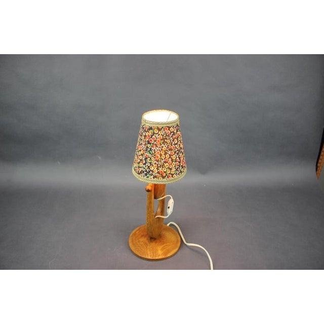 Textile Mid-Century Adjustable Wooden Table Lamp with Floral Shade, Czechoslovakia, 1970 For Sale - Image 7 of 12