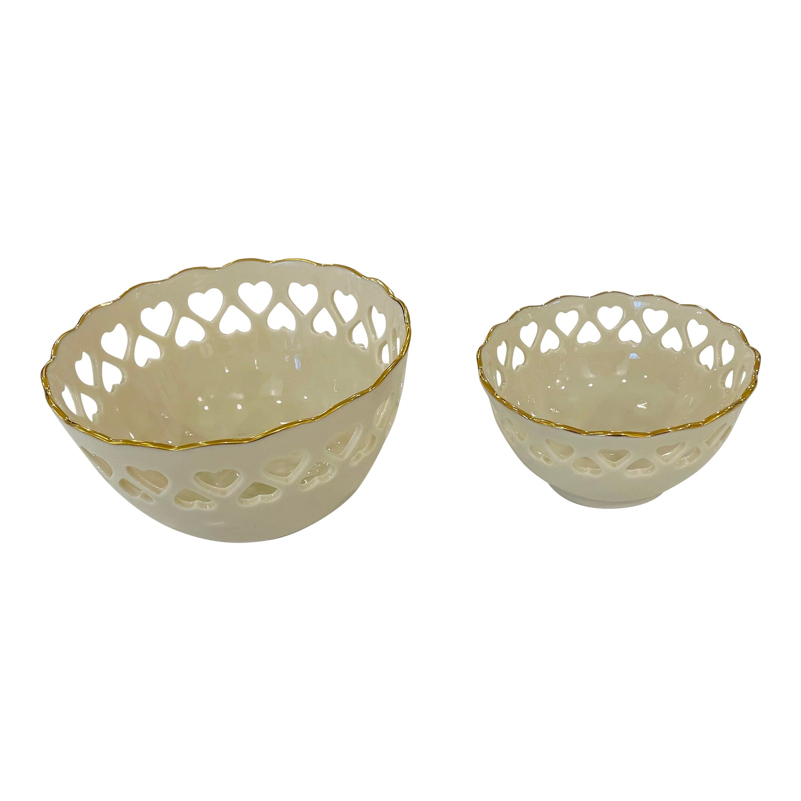 Lenox Bowls With 24k Gold Trim - Vintage Reticulated Hearts - Set