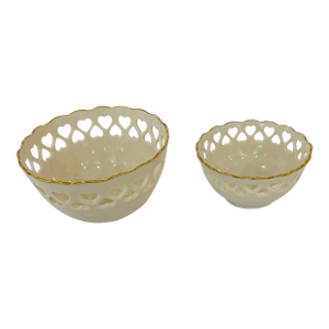 Lenox Bowls With 24k Gold Trim - Vintage Reticulated Hearts - Set of 2