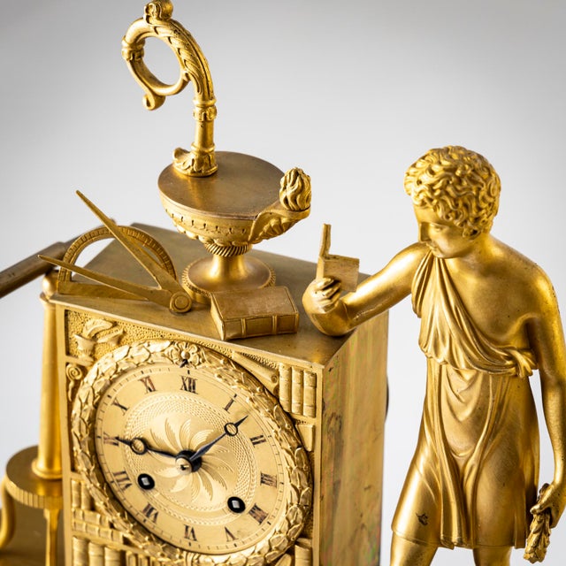 Metal Mantel Clock with Allegory of the Sciences, France, 1830s For Sale - Image 7 of 11