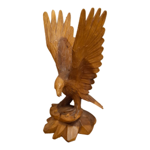 Hand-Carved Single-Piece Figure of an Eagle on Wood Plinth, Circa 1950s