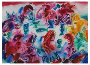 Malda Muizule, At the Table, Watercolor on Paper