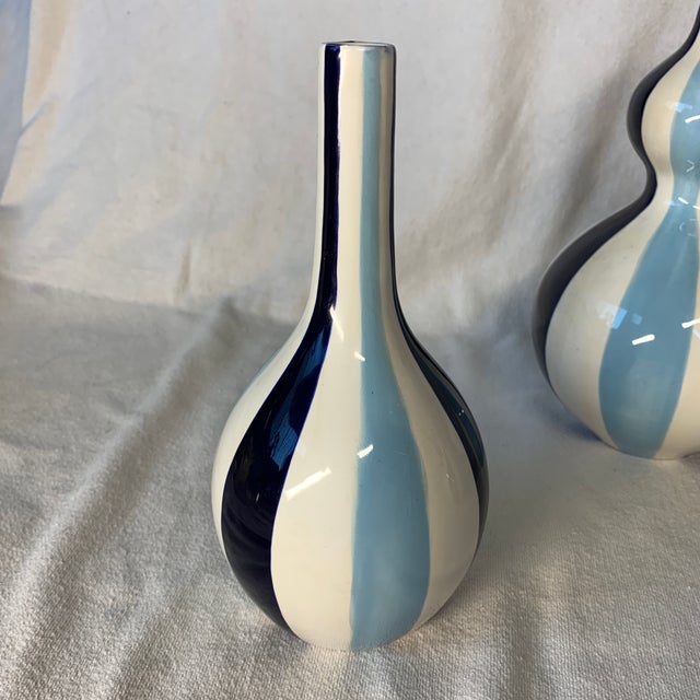 Jonathan Adler Vintage Jonathan Adler Blue and White Striped 3-Piece Bud Vase For Sale - Image 4 of 6