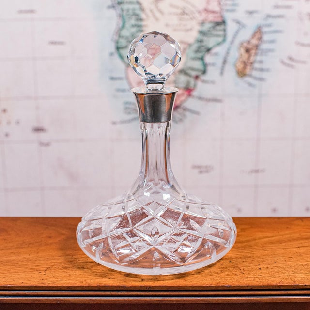 1970s Vintage Full Bodied Wine Decanter, English, Cut Glass, Hallmarked Silver, Rioja For Sale - Image 5 of 11